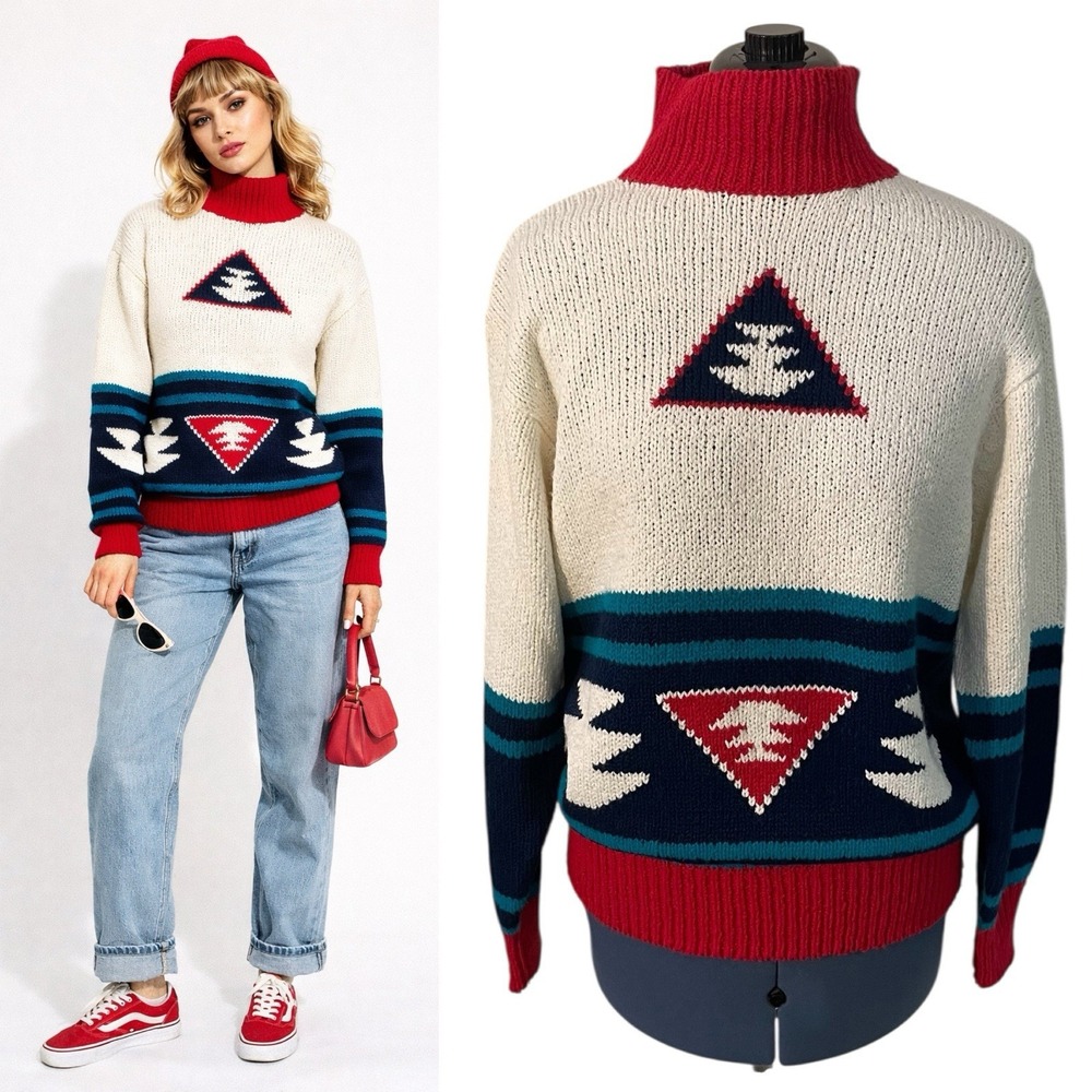 Vtg‎ Le Moda Womens Mockneck Southwestern Oversized Sweater 80's Ski Winter M